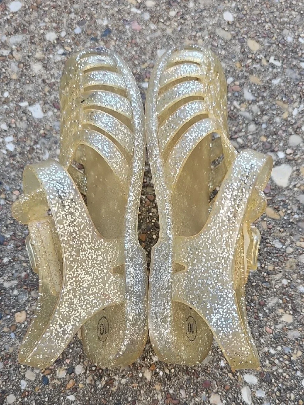 Cat & Jack Glitter Jelly Sandals Yellow Gold Toddler 10 Sparkle
